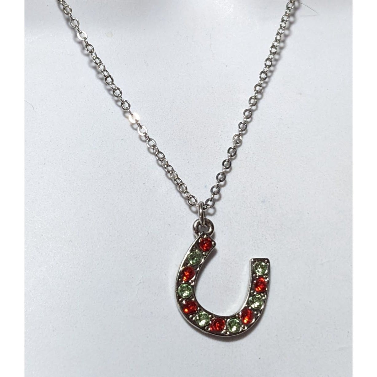 Red And Green Rhinestone Horseshoe Necklace