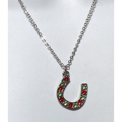 Red And Green Rhinestone Horseshoe Necklace