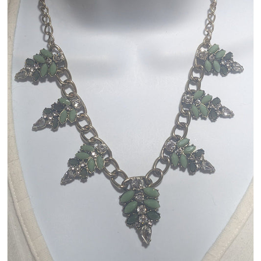 Green Gemmed Leaf Necklace