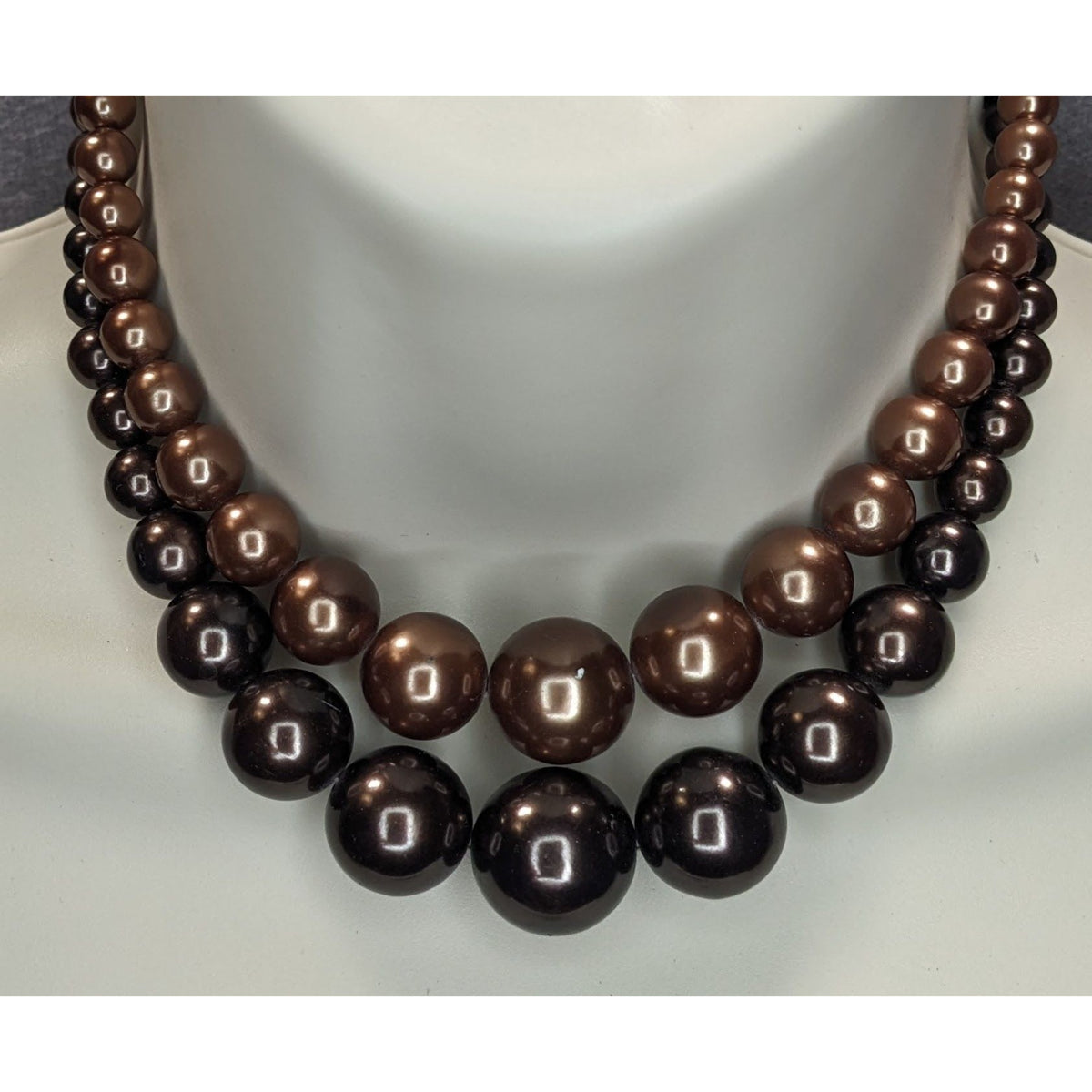 Vintage Glam Statement Double Strand Brown Graduated Beaded Necklace