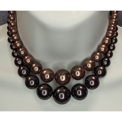 Vintage Glam Statement Double Strand Brown Graduated Beaded Necklace