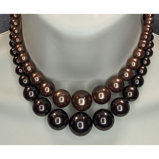 Vintage Glam Statement Double Strand Brown Graduated Beaded Necklace