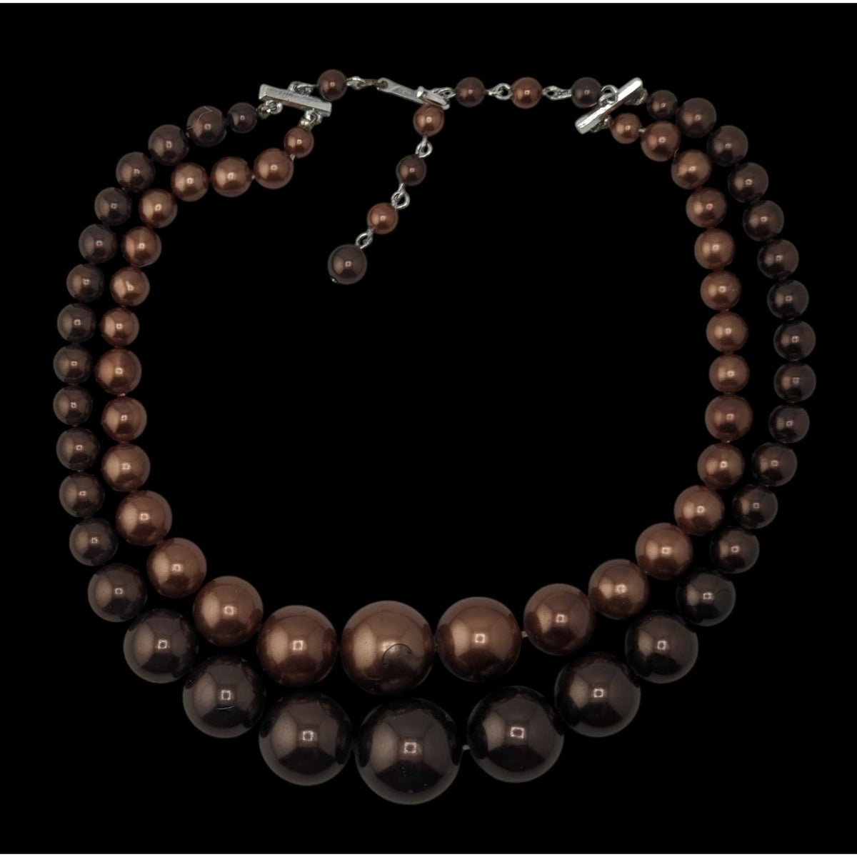 Vintage Glam Statement Double Strand Brown Graduated Beaded Necklace