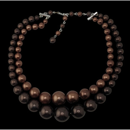 Vintage Glam Statement Double Strand Brown Graduated Beaded Necklace