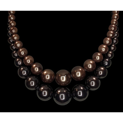 Vintage Glam Statement Double Strand Brown Graduated Beaded Necklace