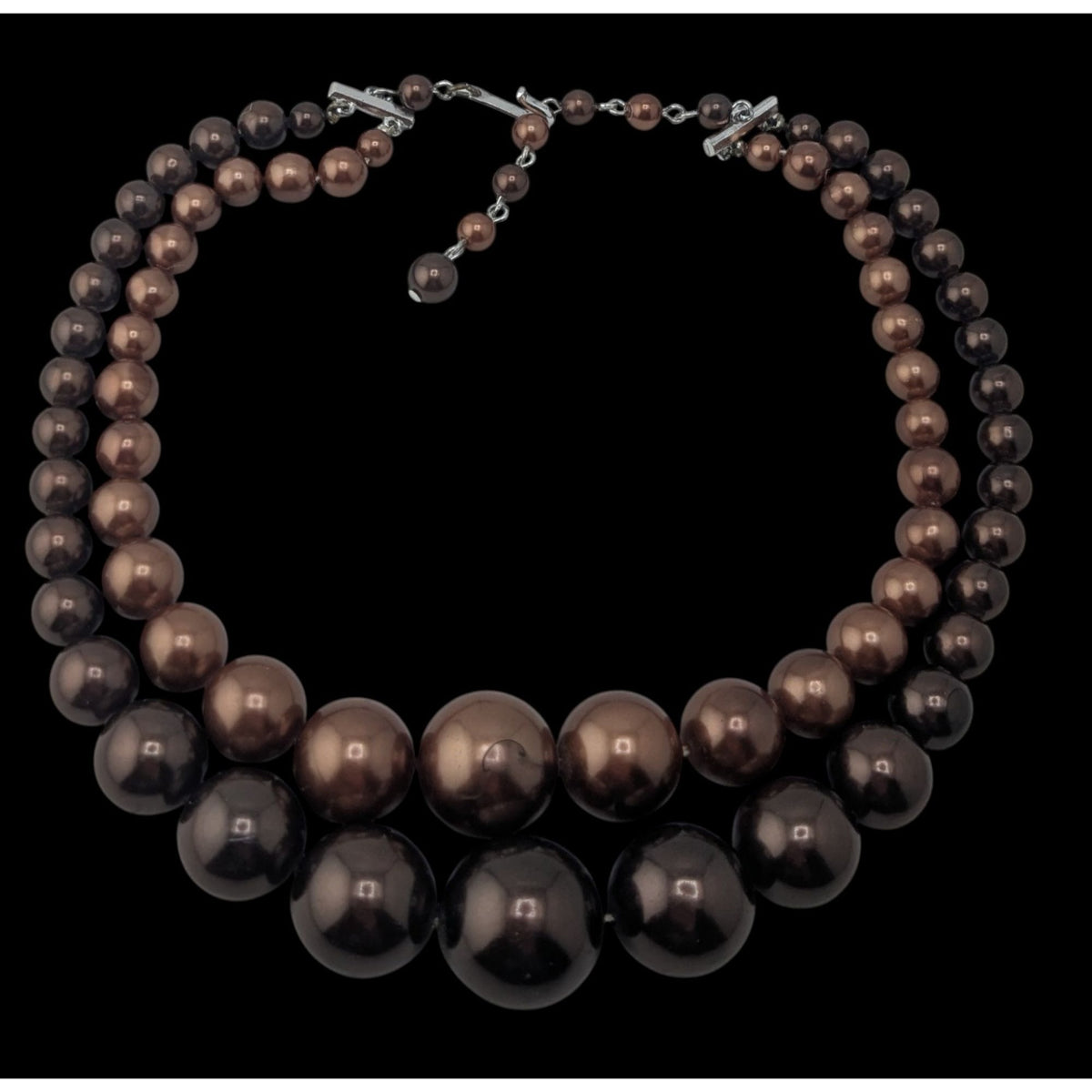 Vintage Glam Statement Double Strand Brown Graduated Beaded Necklace
