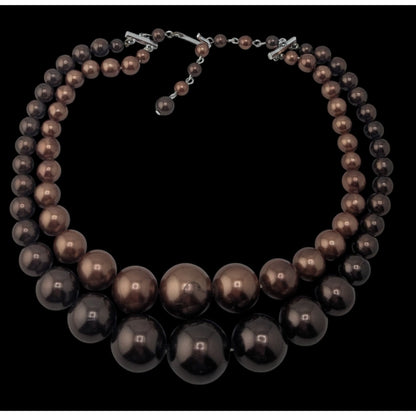 Vintage Glam Statement Double Strand Brown Graduated Beaded Necklace