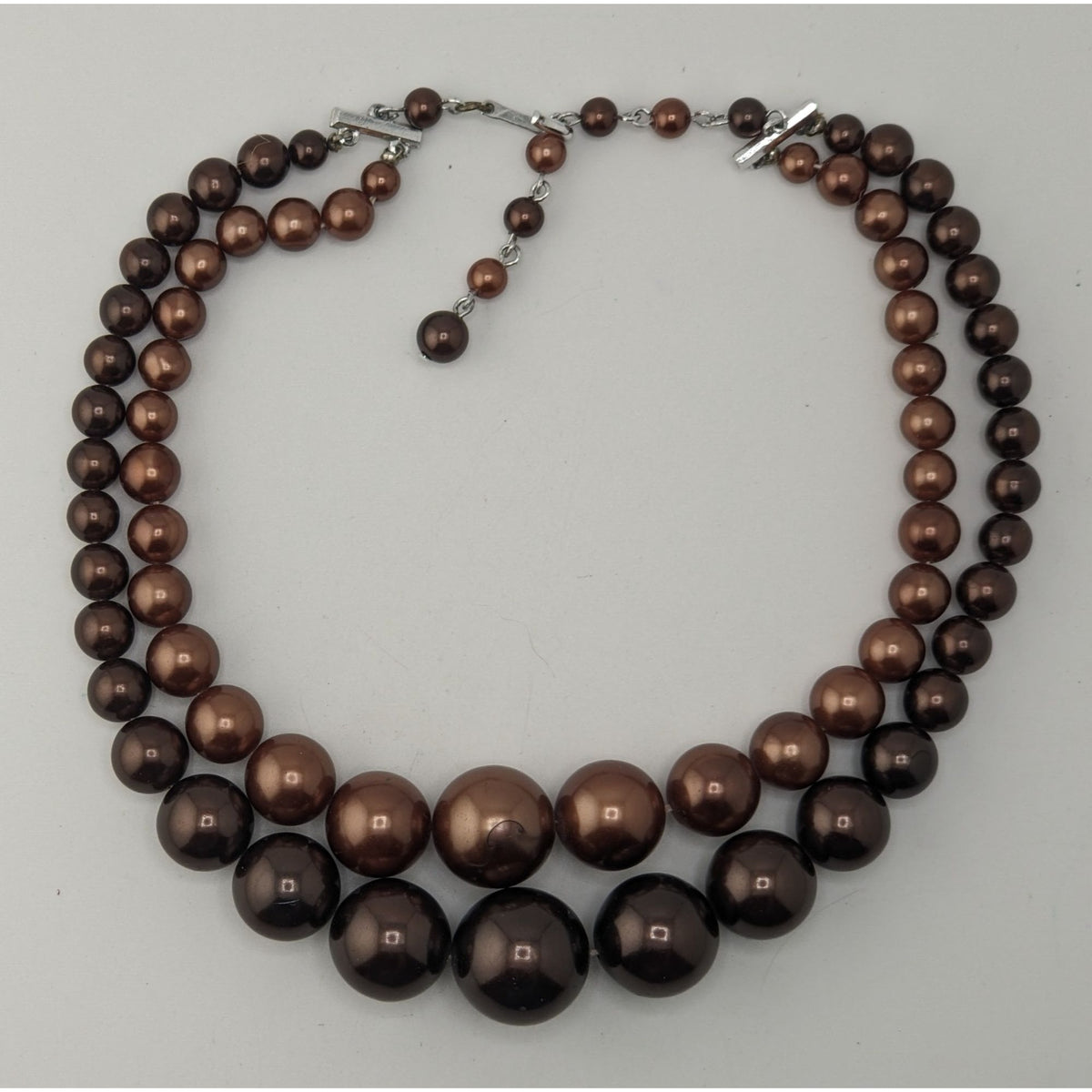 Vintage Glam Statement Double Strand Brown Graduated Beaded Necklace