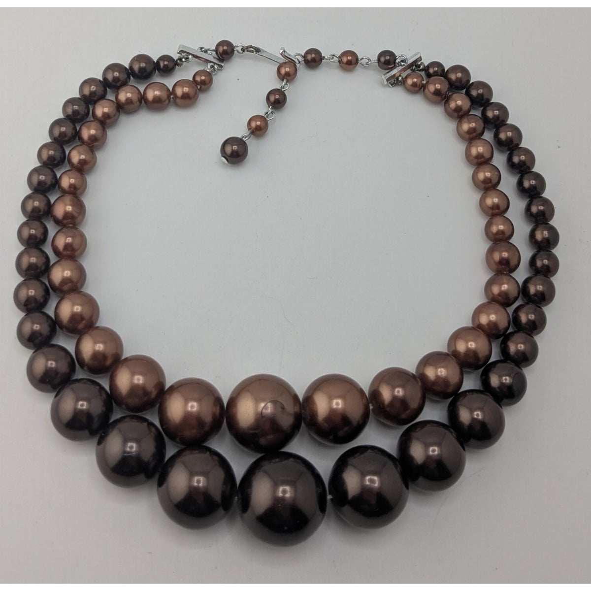 Vintage Glam Statement Double Strand Brown Graduated Beaded Necklace