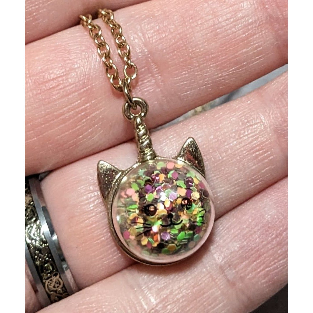 Rainbow Glitter Caticorn Necklace