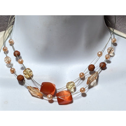 Orange Multilayer Glass Beaded  Necklace