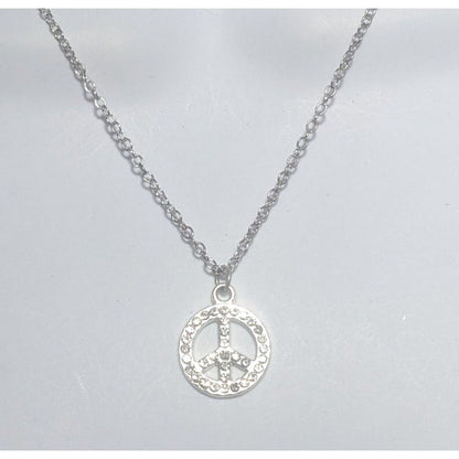 Silver Rhinestone Peace Sign Necklace