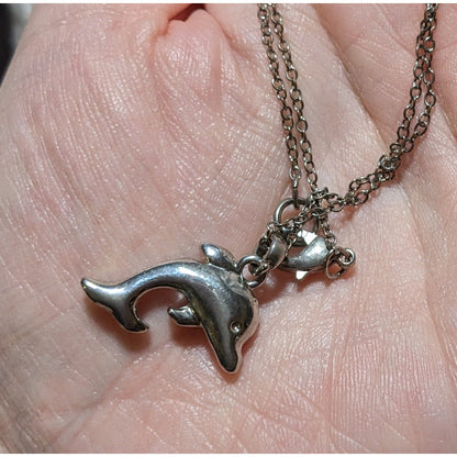 Reversible Silver Rhinestone Dolphin Necklace