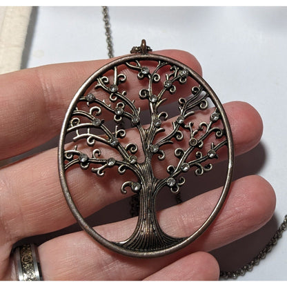 Silver Gemmed Tree Of Life Pendant Necklace