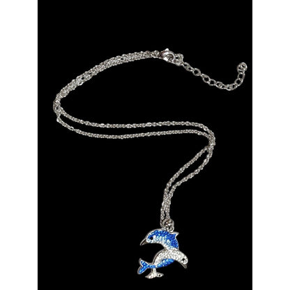 Rhinestone Double Dolphin Necklace