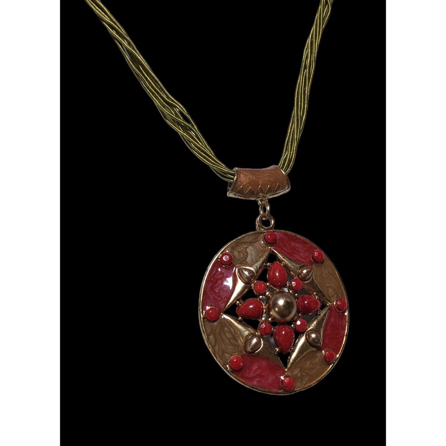 Red And Gold Bohemian Medallion Necklace