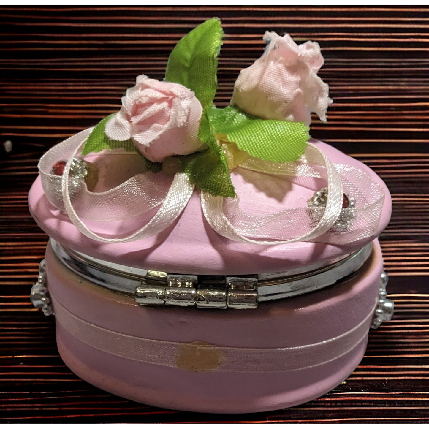 Pink Ceramic Floral Embellished Oval Trinket Box