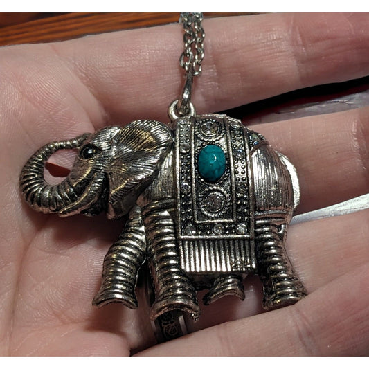 Silver Bohemian Elephant Pendant Necklace