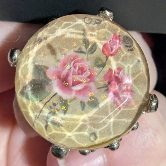 Vintage Cottagecore Floral Statement Ring With Prismatic Shimmer Size 6 (Adjustable)