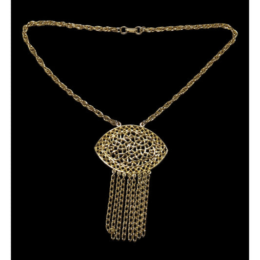 Gold Fringe Open Floral Medallion Necklace