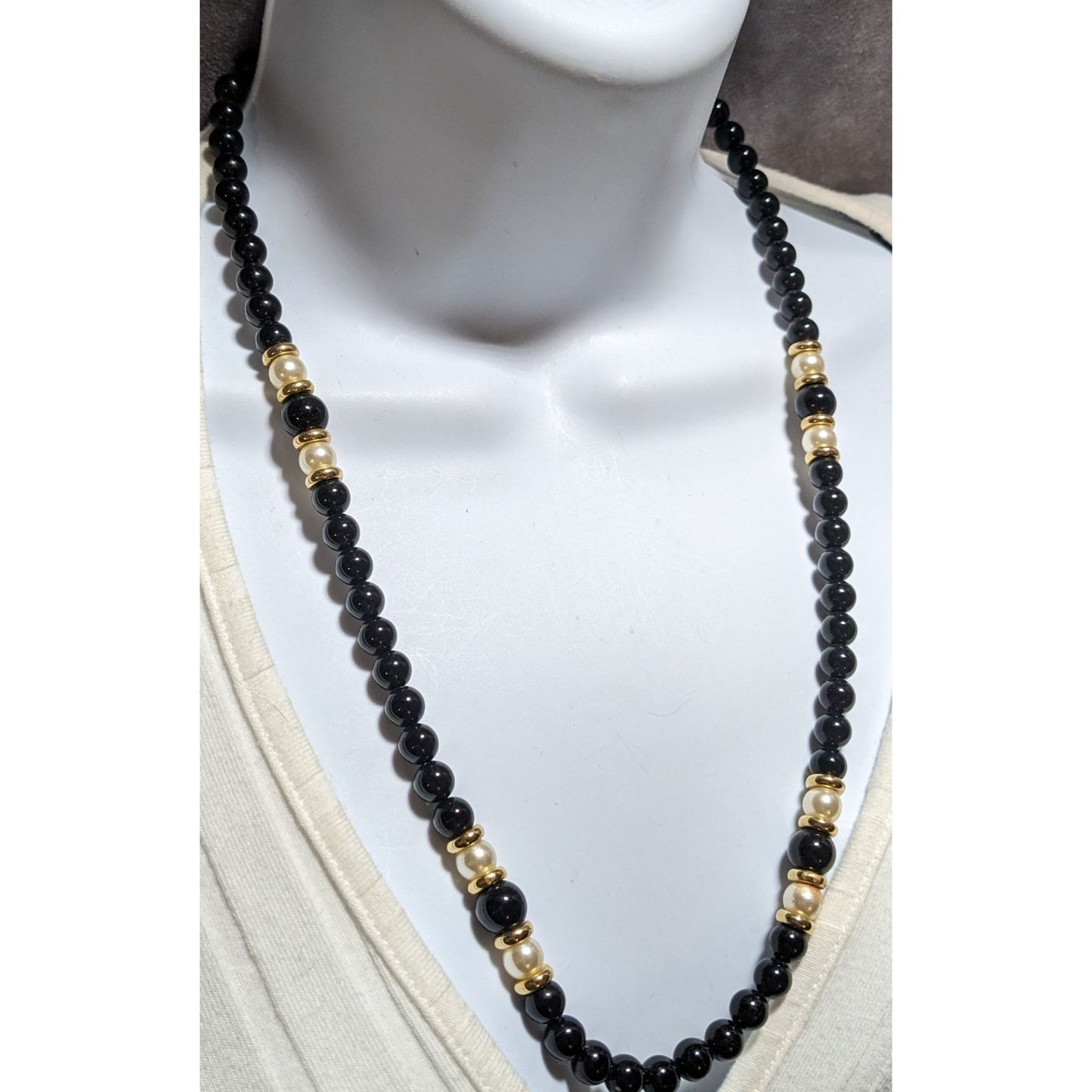 Napier Black Beaded Pearl Necklace