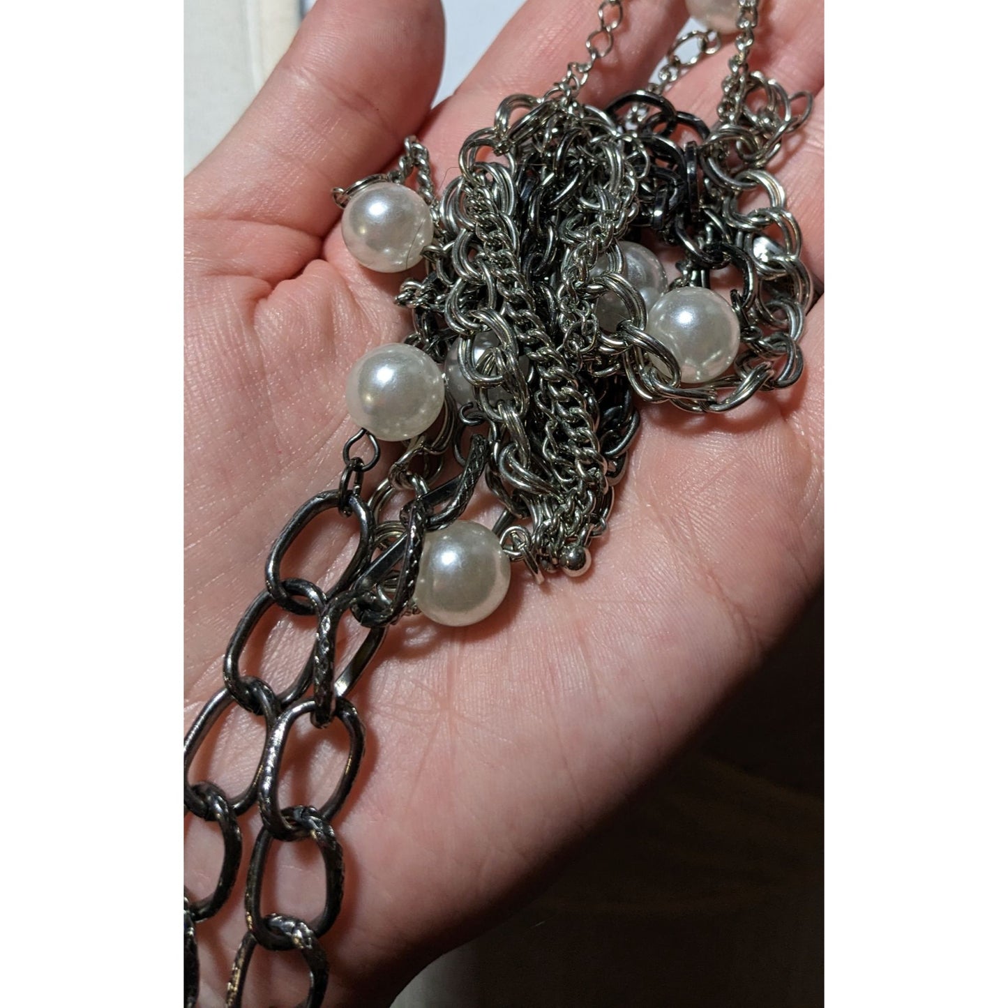 Glam Goth Multilayer Chain Pearl Necklace