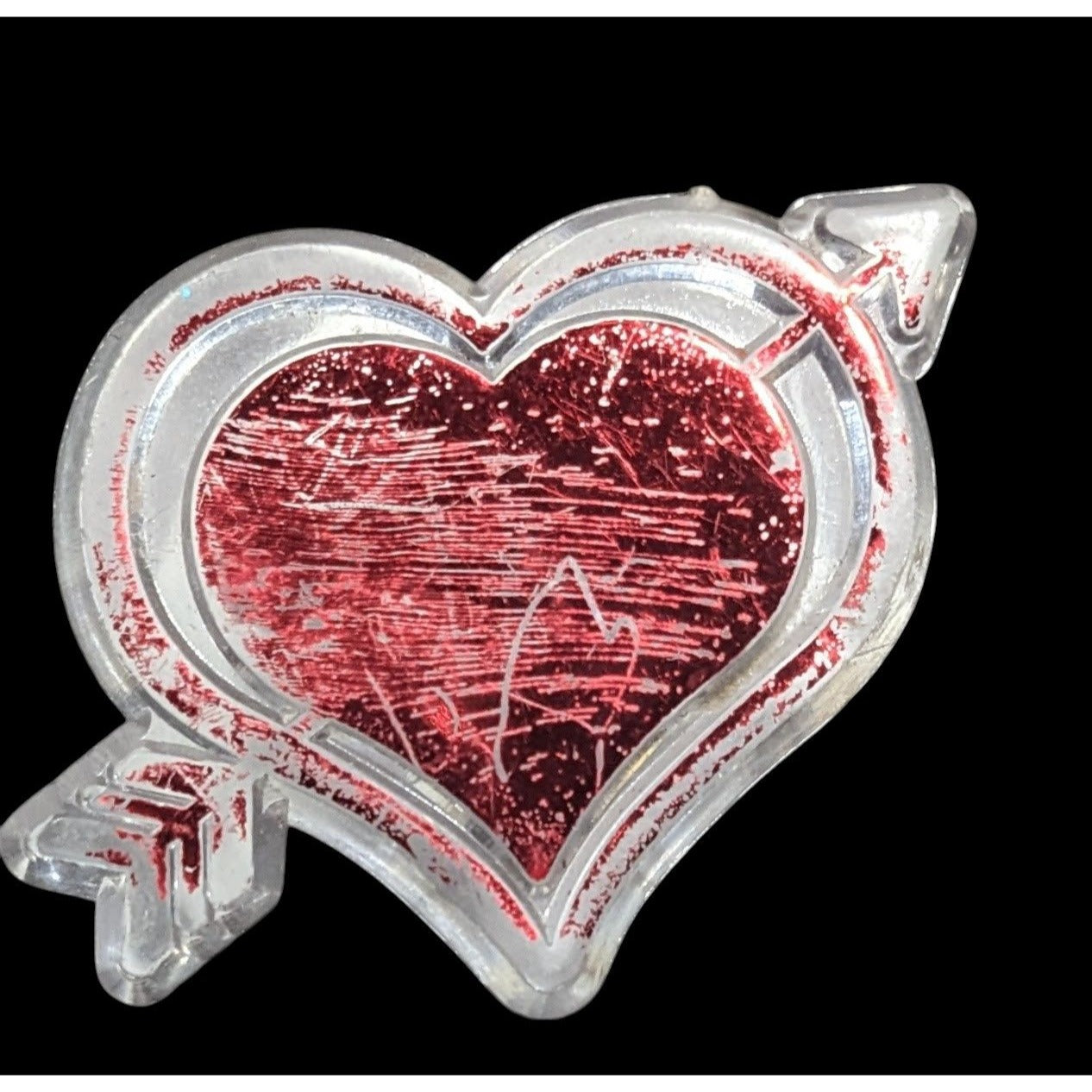 Metallic Valentine Heart And Arrow Clear Plastic Metallic Red Ring Size 5