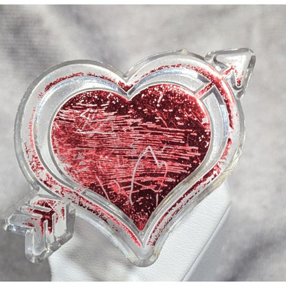 Metallic Valentine Heart And Arrow Clear Plastic Metallic Red Ring Size 5