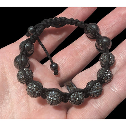 Rhinestone Hematite Macrame Bracelet