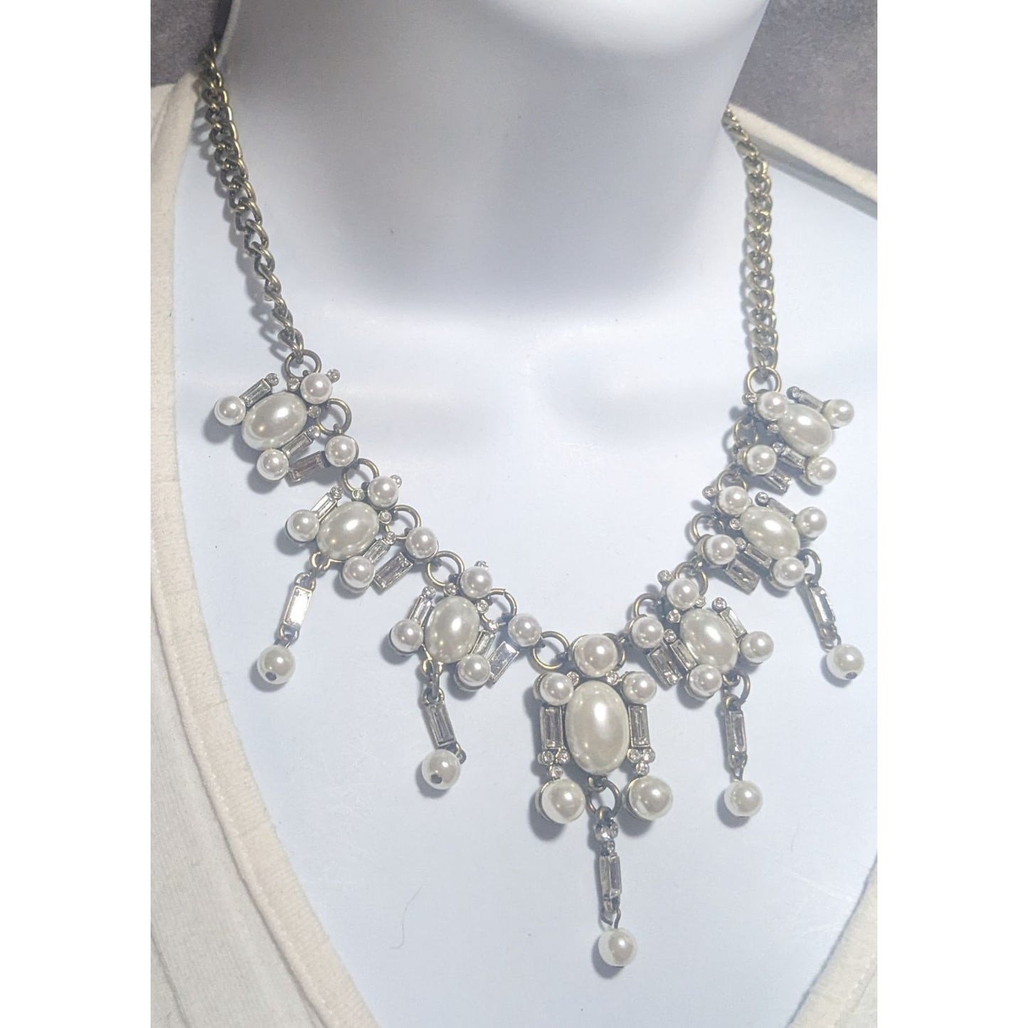 Vintage Rhinestone Pearl Bridal Necklace