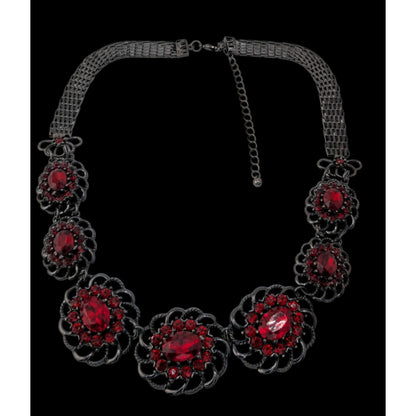 Gothic Vampire Red Rhinestone Statement Necklace Goth Floral Bib