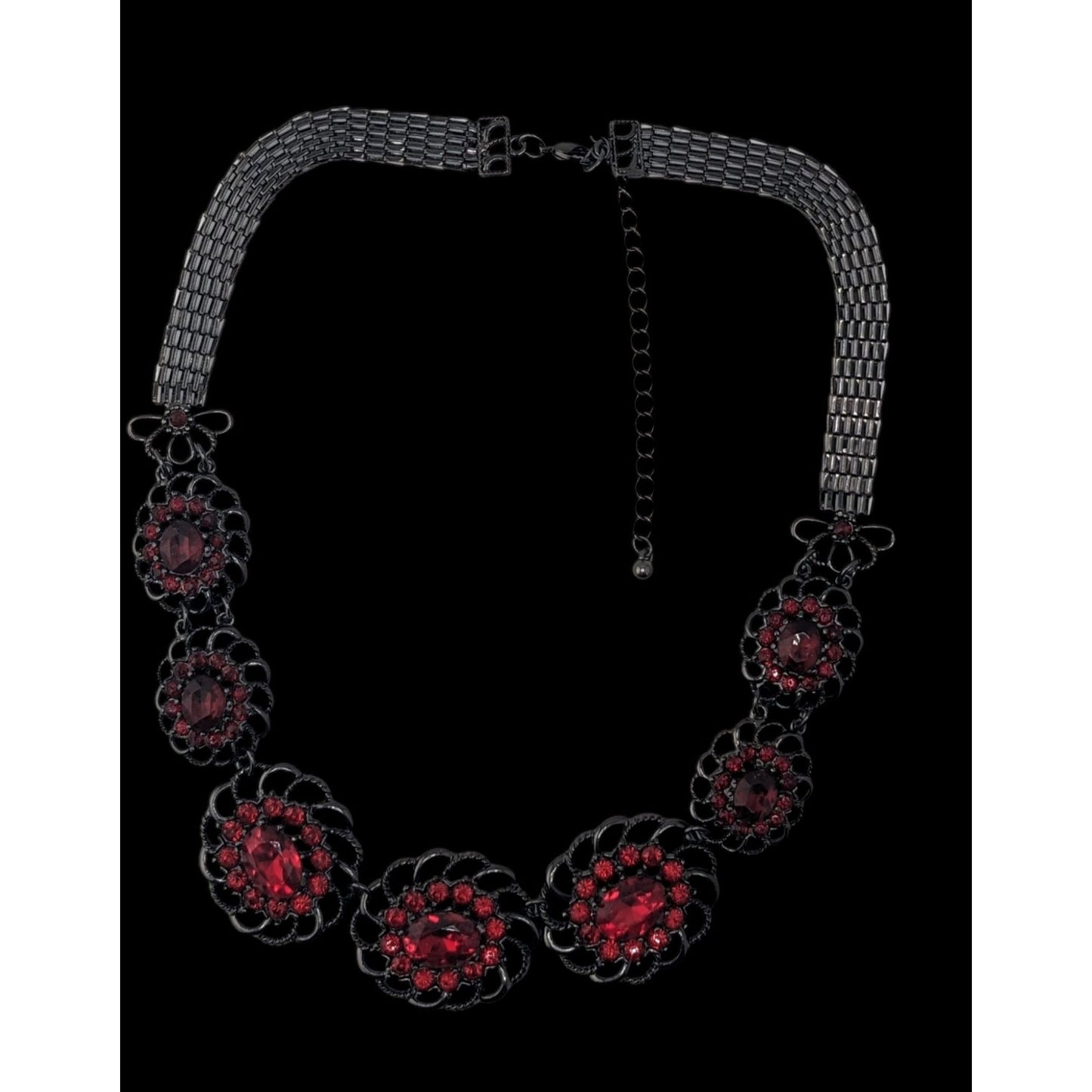 Gothic Vampire Red Rhinestone Statement Necklace Goth Floral Bib