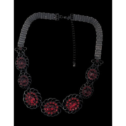 Gothic Vampire Red Rhinestone Statement Necklace Goth Floral Bib
