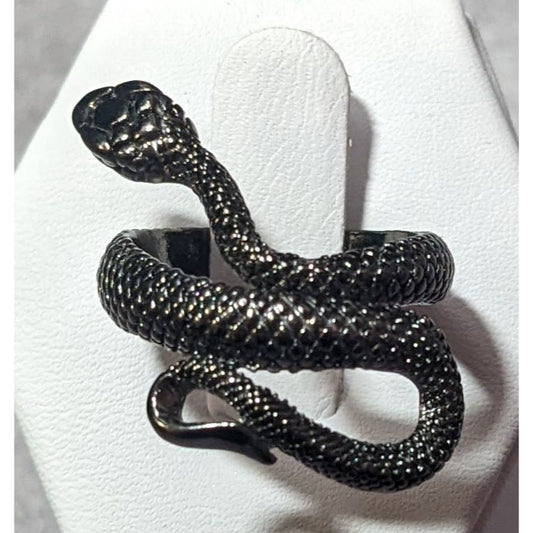 Gothic Gunmetal Tone Textured Snake Ring Size 5 1/2