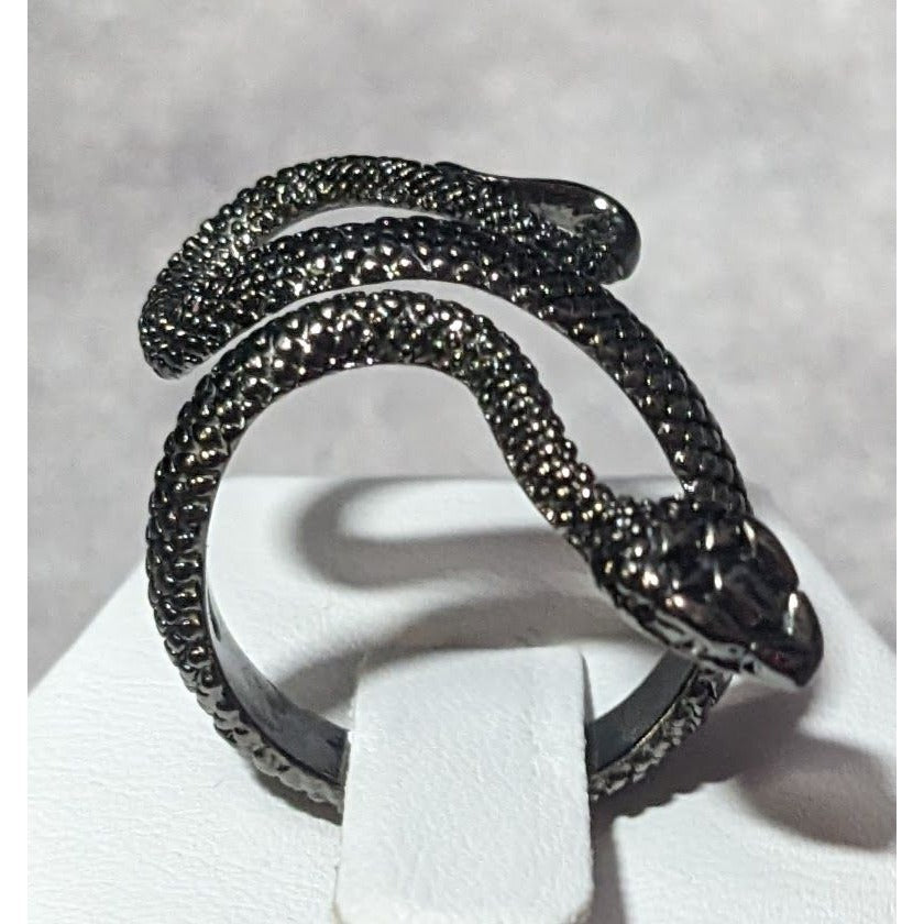 Gothic Gunmetal Tone Textured Snake Ring Size 5 1/2