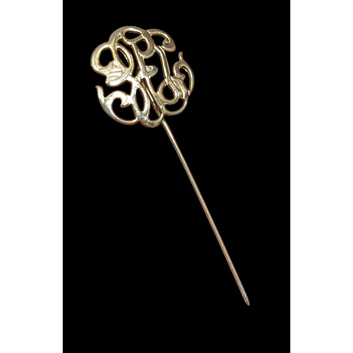Vintage Elegant Gold Tone Monogram Stick Pin