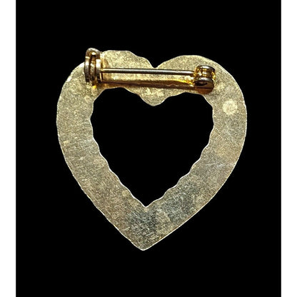 Vintage Open Heart Textured Gold Tone Brooch