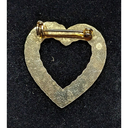 Vintage Open Heart Textured Gold Tone Brooch