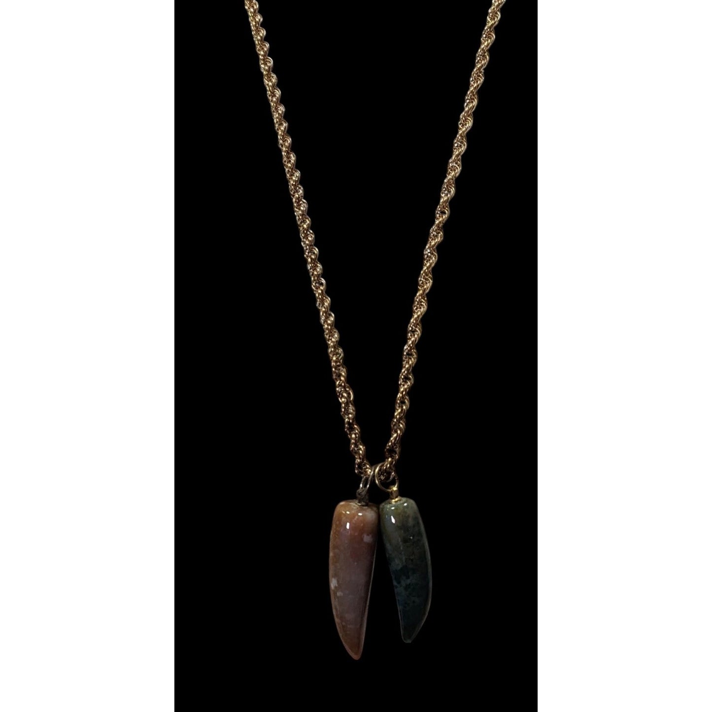 Vintage Dual Carved Stone Fang Pendant Necklace