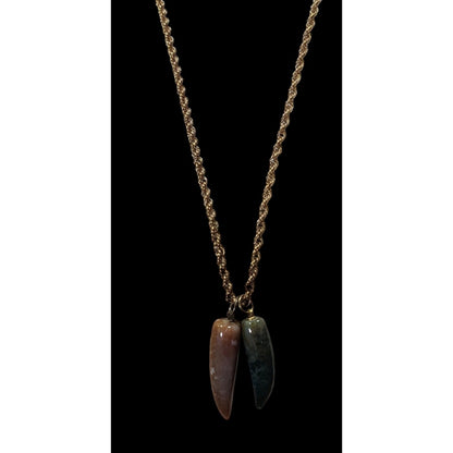 Vintage Dual Carved Stone Fang Pendant Necklace