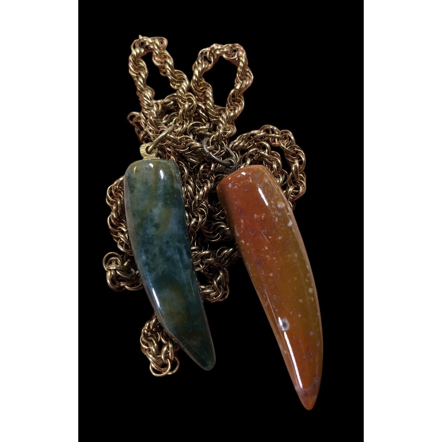 Vintage Dual Carved Stone Fang Pendant Necklace
