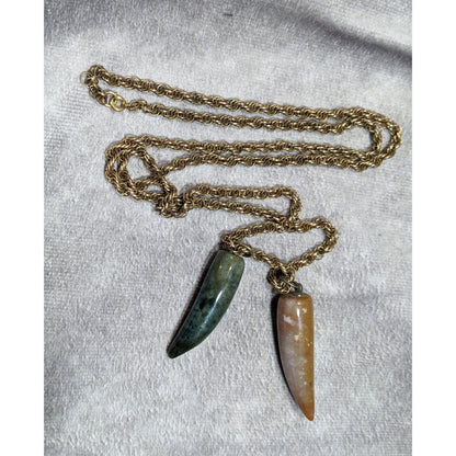 Vintage Dual Carved Stone Fang Pendant Necklace