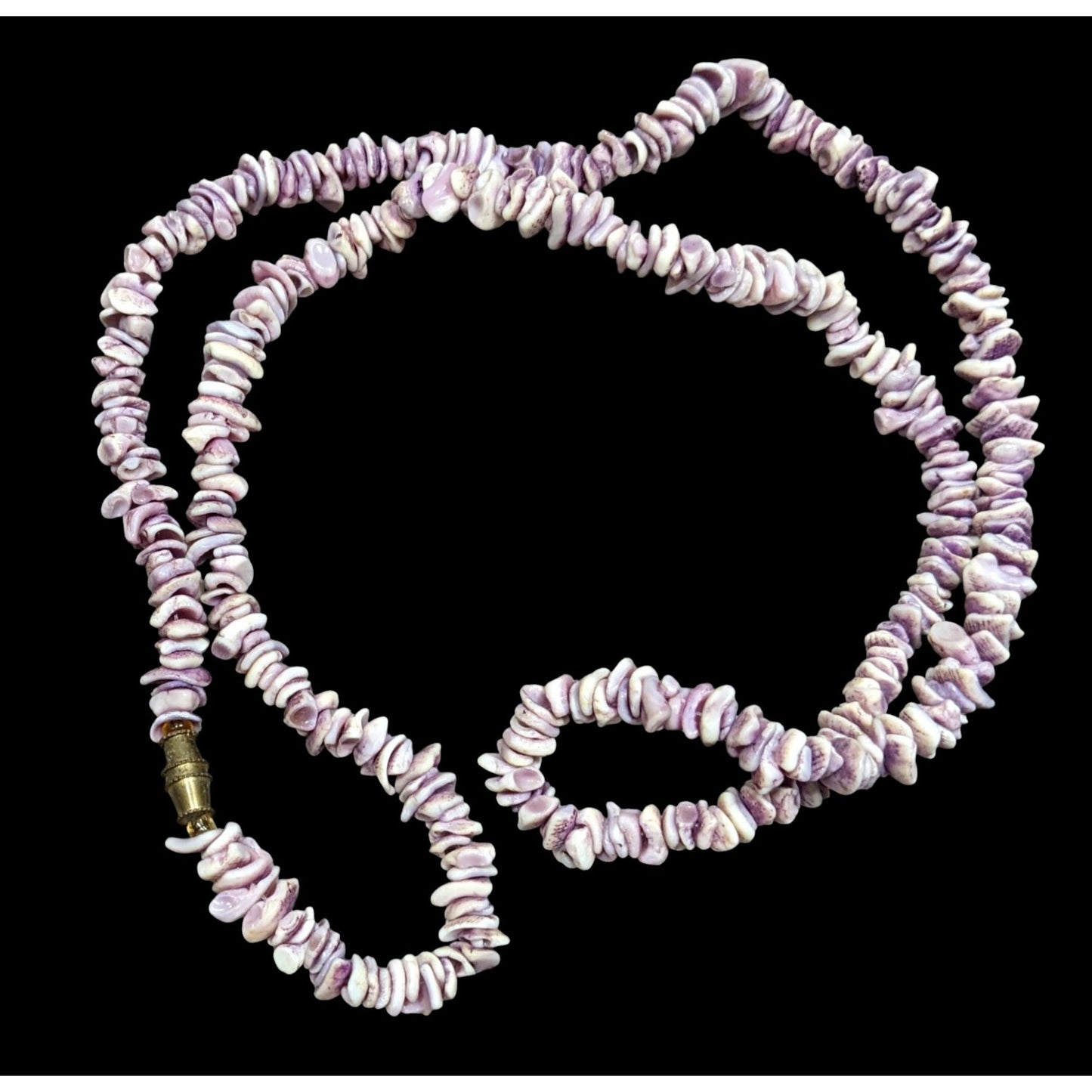 Vintage Purple & White Shell Bead Necklace With Barrel Closure