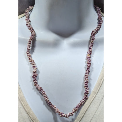 Vintage Purple & White Shell Bead Necklace With Barrel Closure