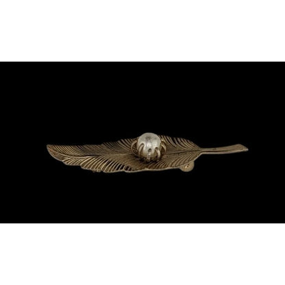 Vintage Victorian Revival Gold Tone Leaf Brooch With Faux Pearl Accent