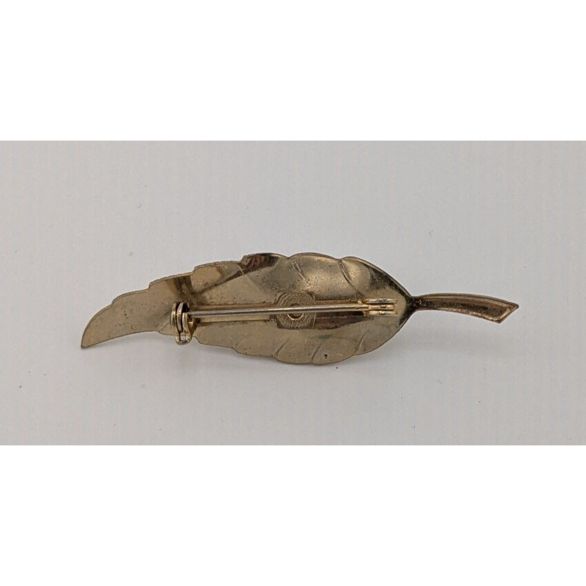 Vintage Victorian Revival Gold Tone Leaf Brooch With Faux Pearl Accent