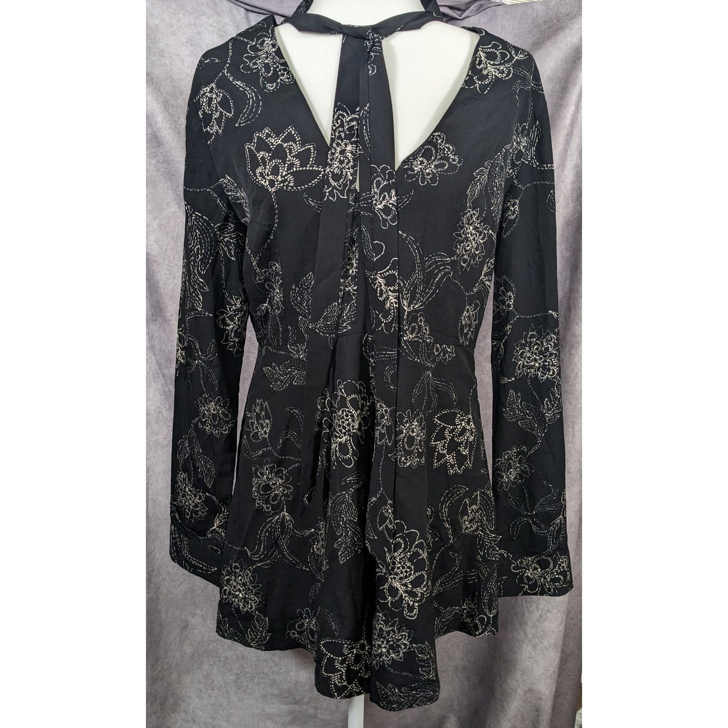 Gothic Floral Tie Neck Romper by Missguided