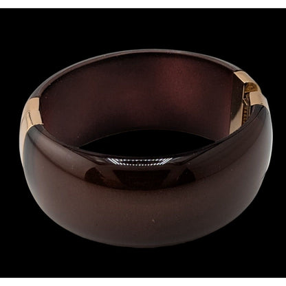 Hinged Brown Resin Bangle Bracelet With Gold-Tone Accents