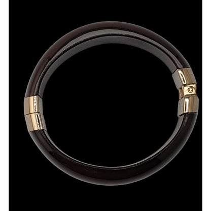 Hinged Brown Resin Bangle Bracelet With Gold-Tone Accents