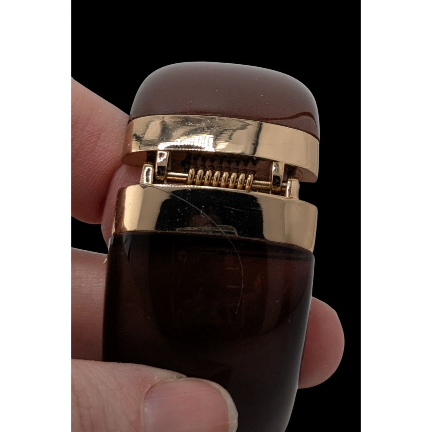 Hinged Brown Resin Bangle Bracelet With Gold-Tone Accents